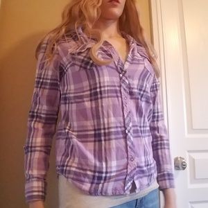 Arizona Jeans Co. Purple Plaid Button-Up - Small